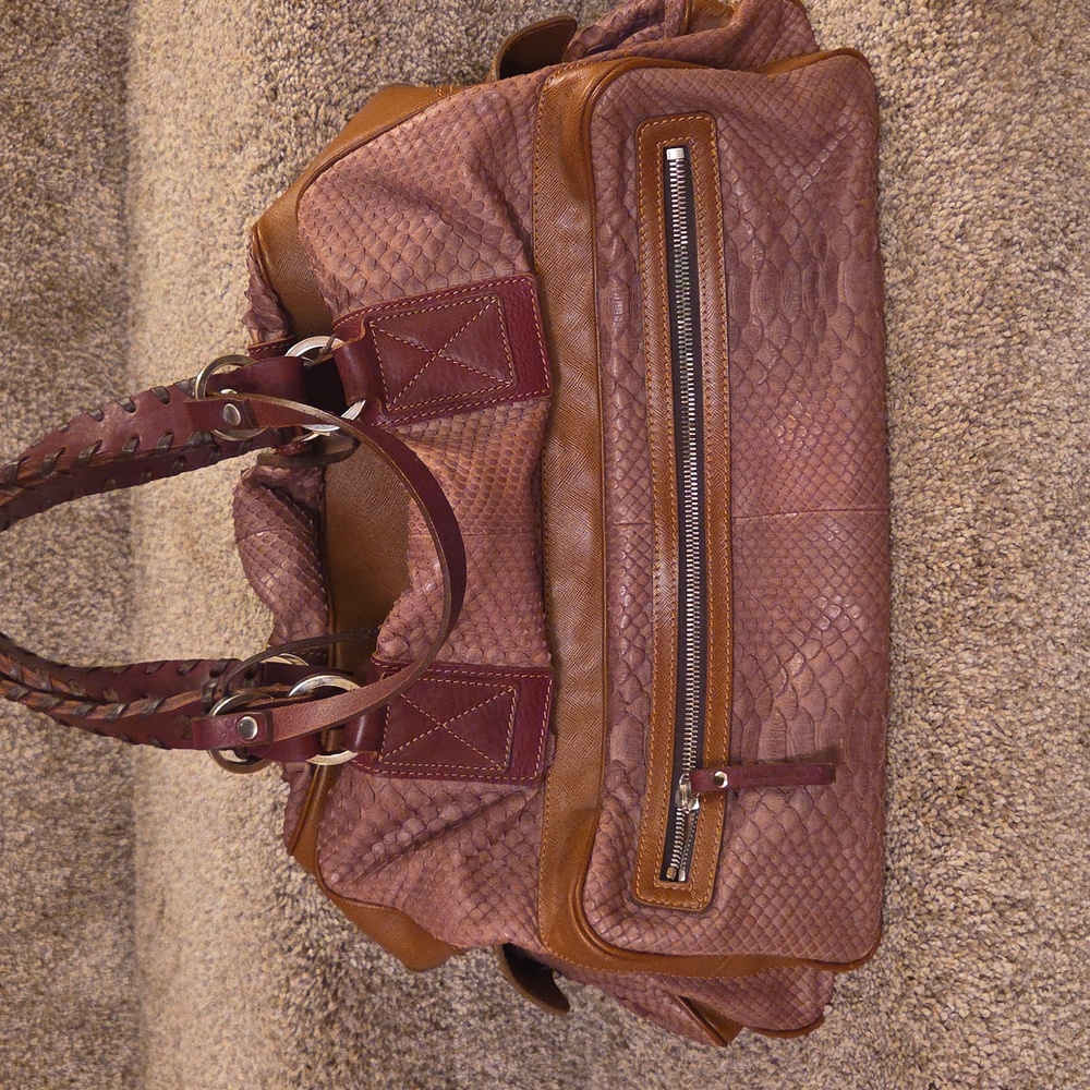 Brown Leather Python Satchel Womens.